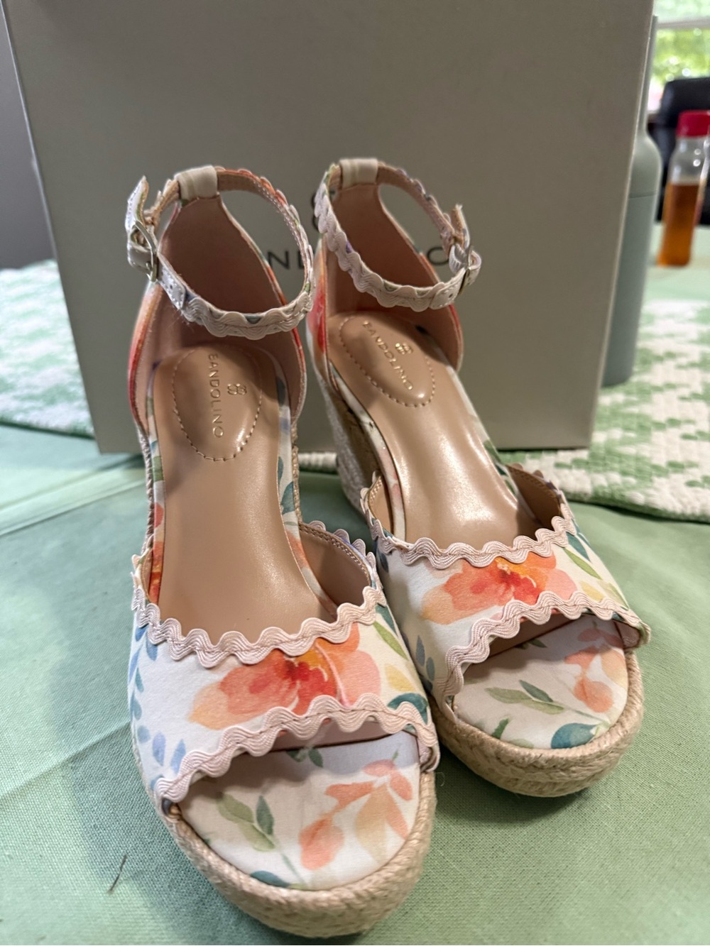 Bandolino Floral Peach & Green Espadrille Wedges